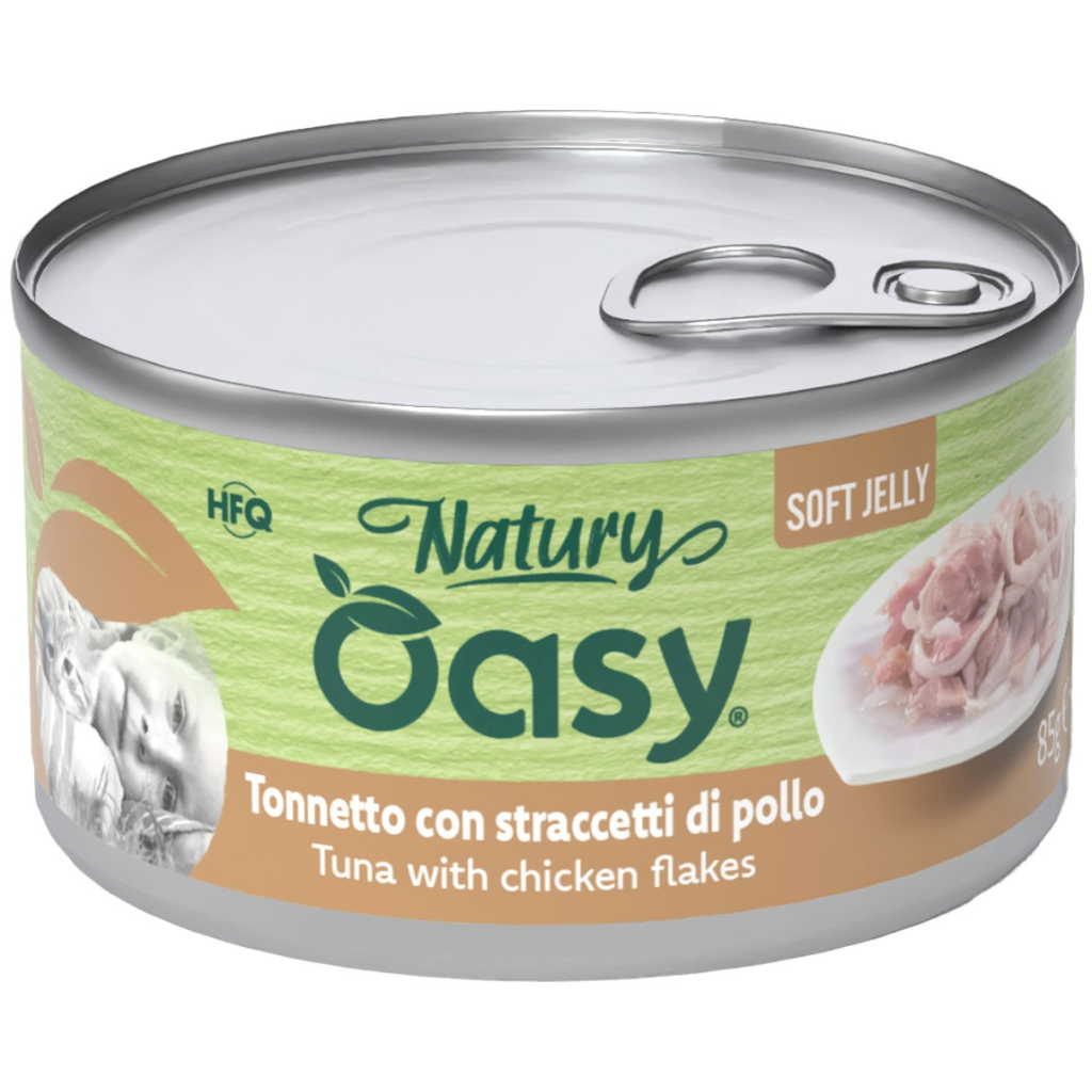 Консерви для котів OASY Wet Natury з тунцем та курячими пластівцями 85 г (8054329512975)