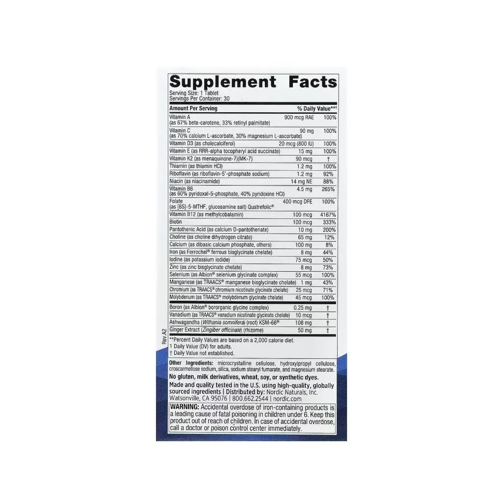 Мультивітамін Nordic Naturals Мультивітаміни для жінок, Women's Multivitamin, One Daily, 30 таблеток (NOR-01555)