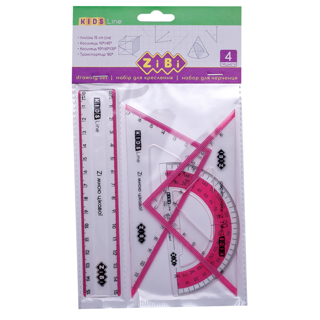 Лінійка ZiBi Комплект: Лінійка 15см, 2 косинця, транспортир, з рожевою смужкою (ZB.5687-10) Лінійка ZiBi Комплект: Лінійка 15см, 2 косинця, транспортир, з рожевою смужкою (ZB.5687-10)