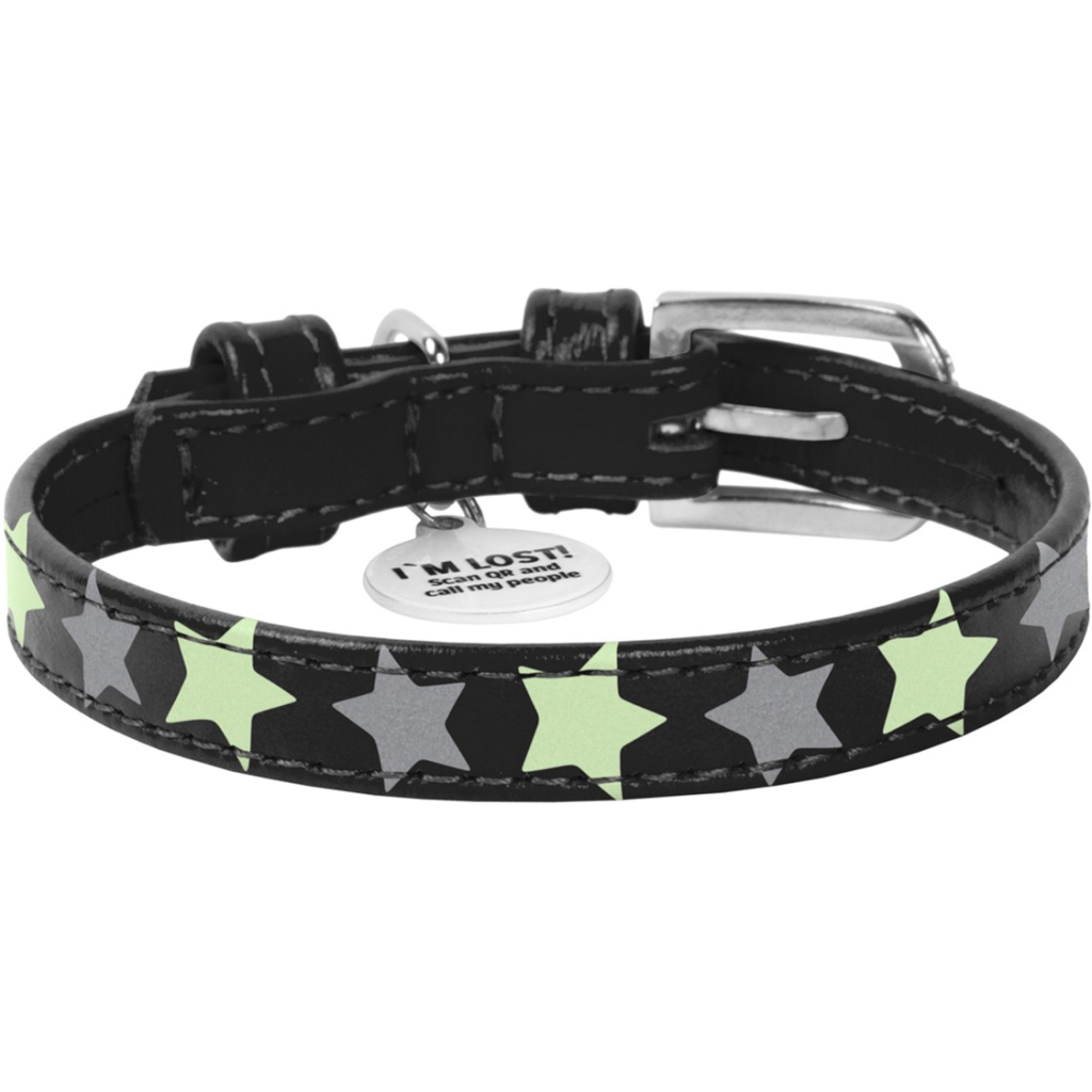 Нашийник для тварин WAUDOG Glamour з QR паспортом "Зірочка" XS Ш 12 мм Д 19-25 см чорний (35831)