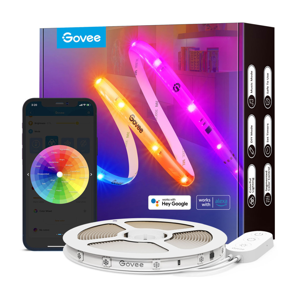 Світлодіодна стрічка Govee RGBIC Basic Wi-Fi + Bluetooth LED Strip Light With Protective Coating 10м Білий (H619C3D1)