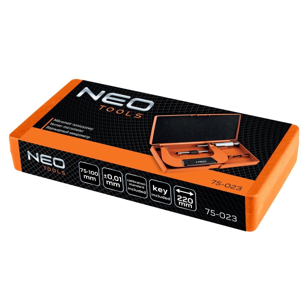 Мікрометр Neo Tools з верн'єром 75-100 мм, ±0.01 мм/м (75-023)