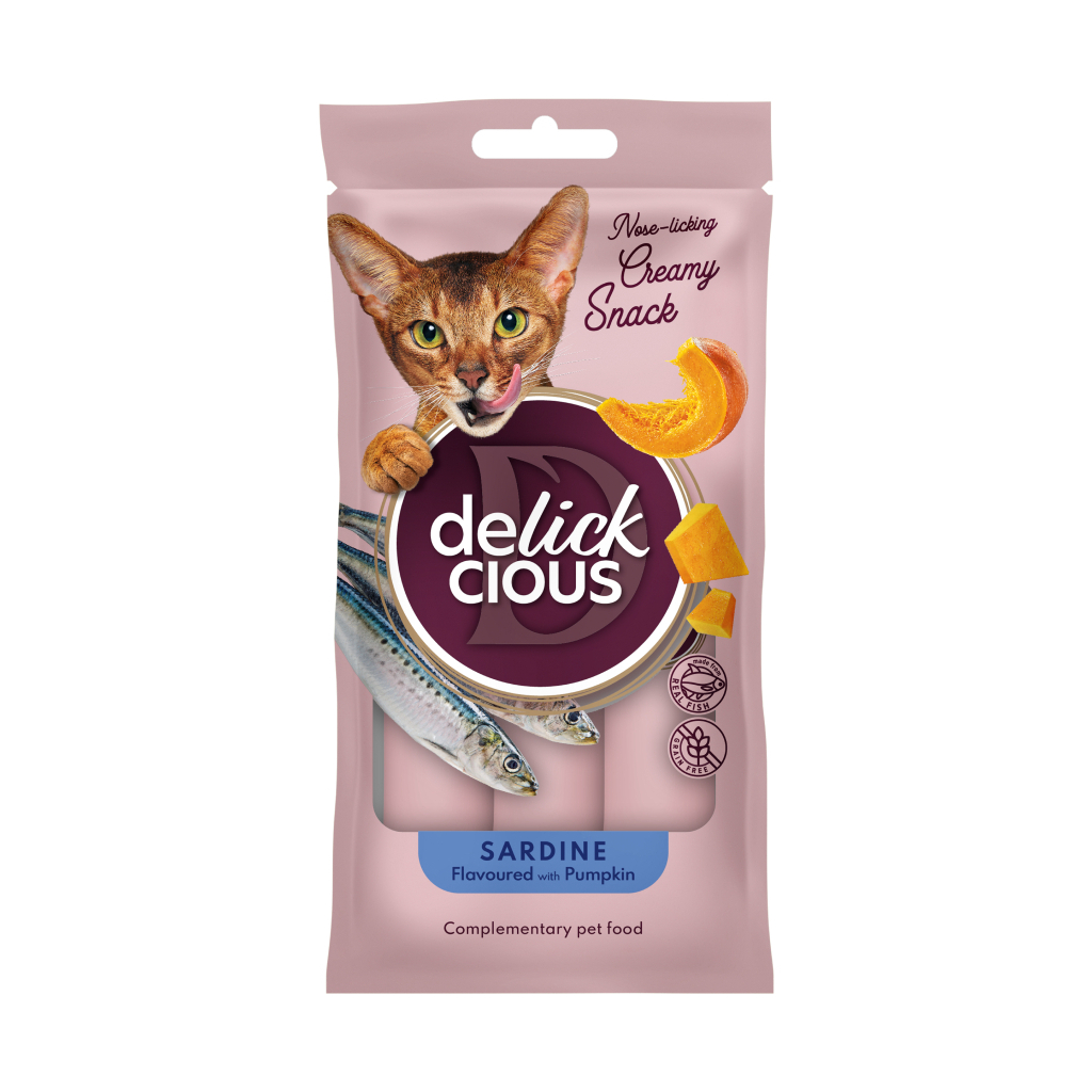 Ласощі для котів Delickcious Сардина з додаванням гарбуза 4 х 15 г (4820269141636)