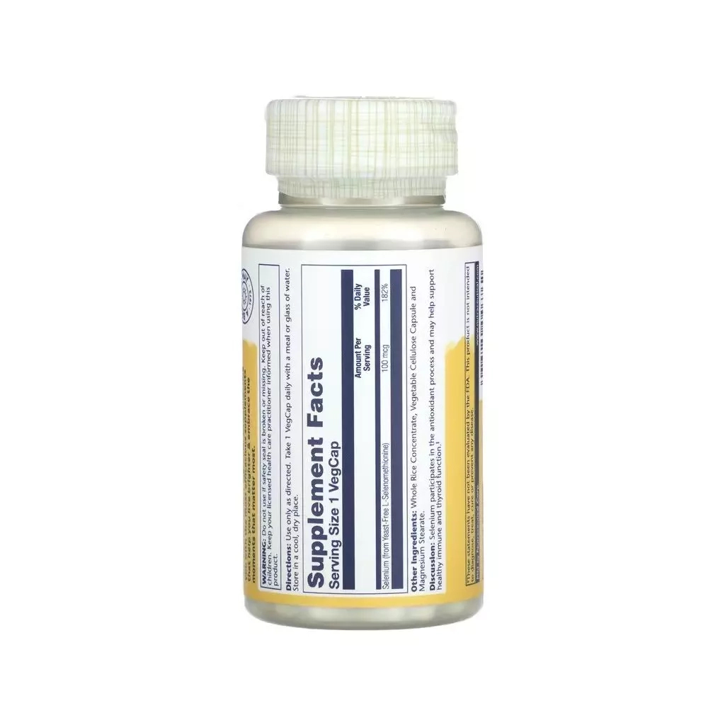 Мінерали Solaray Селен бездрожжевий, 100 мкг, Yeast-Free Selenium, 90 вегетаріанські (SOR-04676)