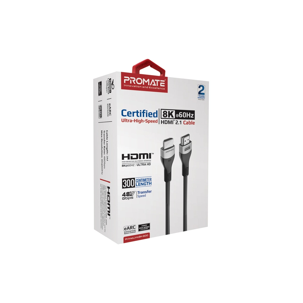 Кабель мультимедійний HDMI M to HDMI M 3.0m V2.1 grey Promate (primelink8k-300.grey)