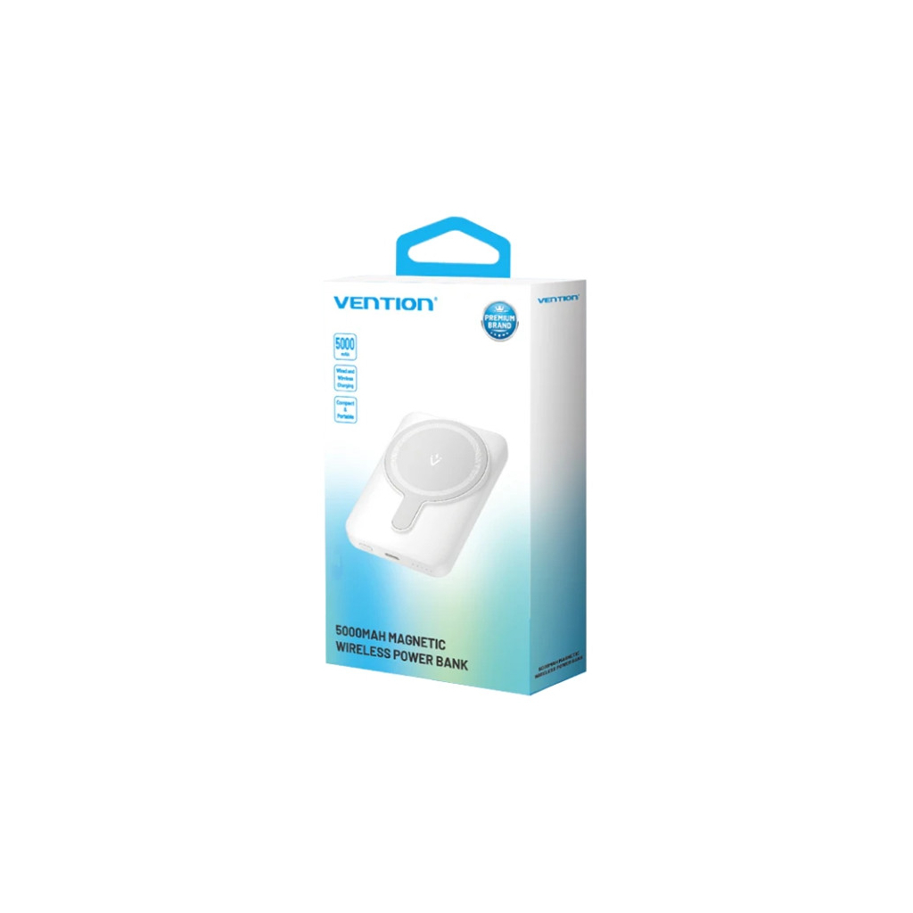 Повербанк Vention Magnetic Wireless 5000mAh 20W 3A, PD USB-C, Light Indicator, White (FHSW0)