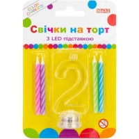 Свічка Maxi 4 шт. на торт з LED підставкою "2", що світиться (MX701007-2)