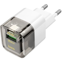 Зарядний пристрій HOCO C131A USB-C PD30W + 1xUSB QC3.0 transparent black (6942007609821)