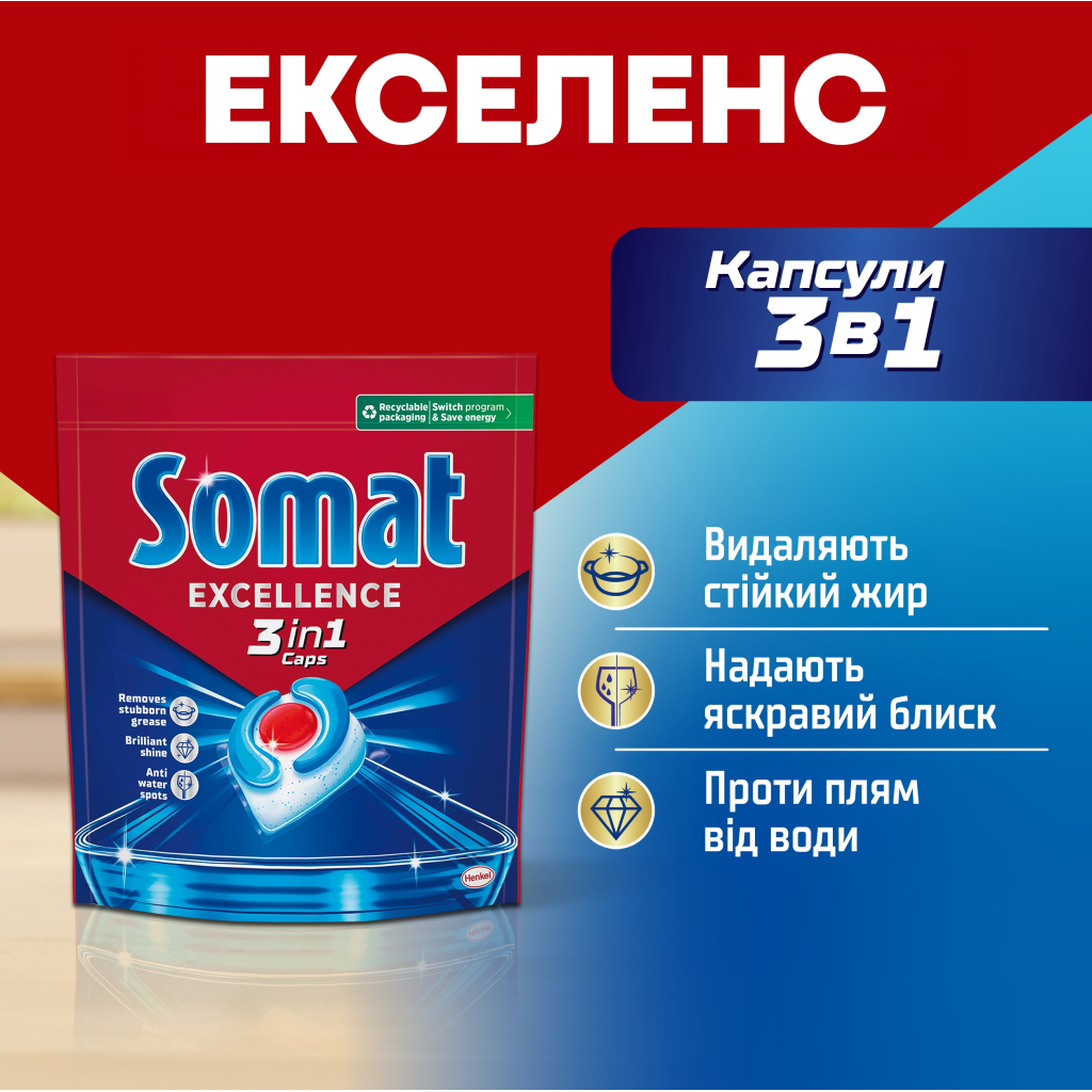 Таблетки для посудомийних машин Somat Excellence 3-in-1 70 шт. (9000101832044)