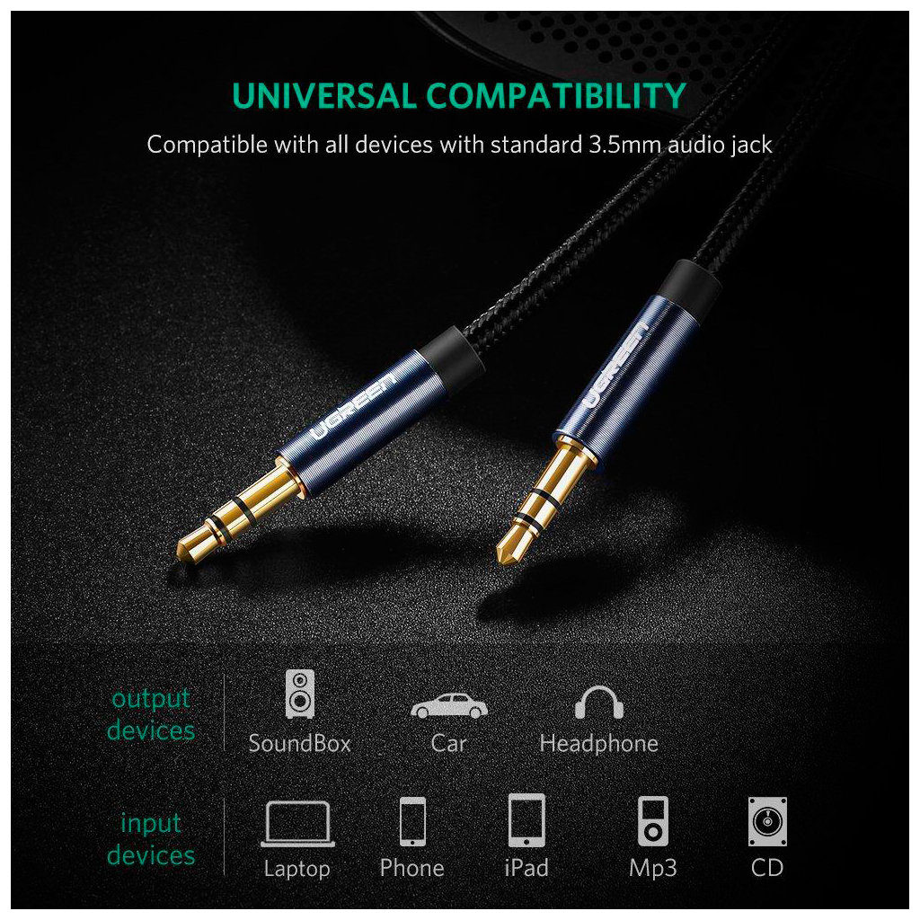 Кабель мультимедійний 3.5mm M to 3.5mm M 0.5m 90° corner AV112 blue Ugreen (60178) Кабель мультимедійний 3.5mm M to 3.5mm M 0.5m 90° corner AV112 blue Ugreen (60178)