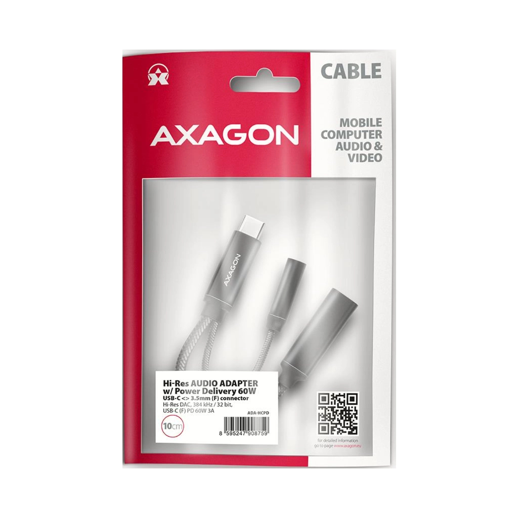 Перехідник USB-C M to 3.5mm F + USB-C F Hi-Res DAC PD 60W black AXAGON (ADA-HCPD) Перехідник USB-C M to 3.5mm F + USB-C F Hi-Res DAC PD 60W black AXAGON (ADA-HCPD)