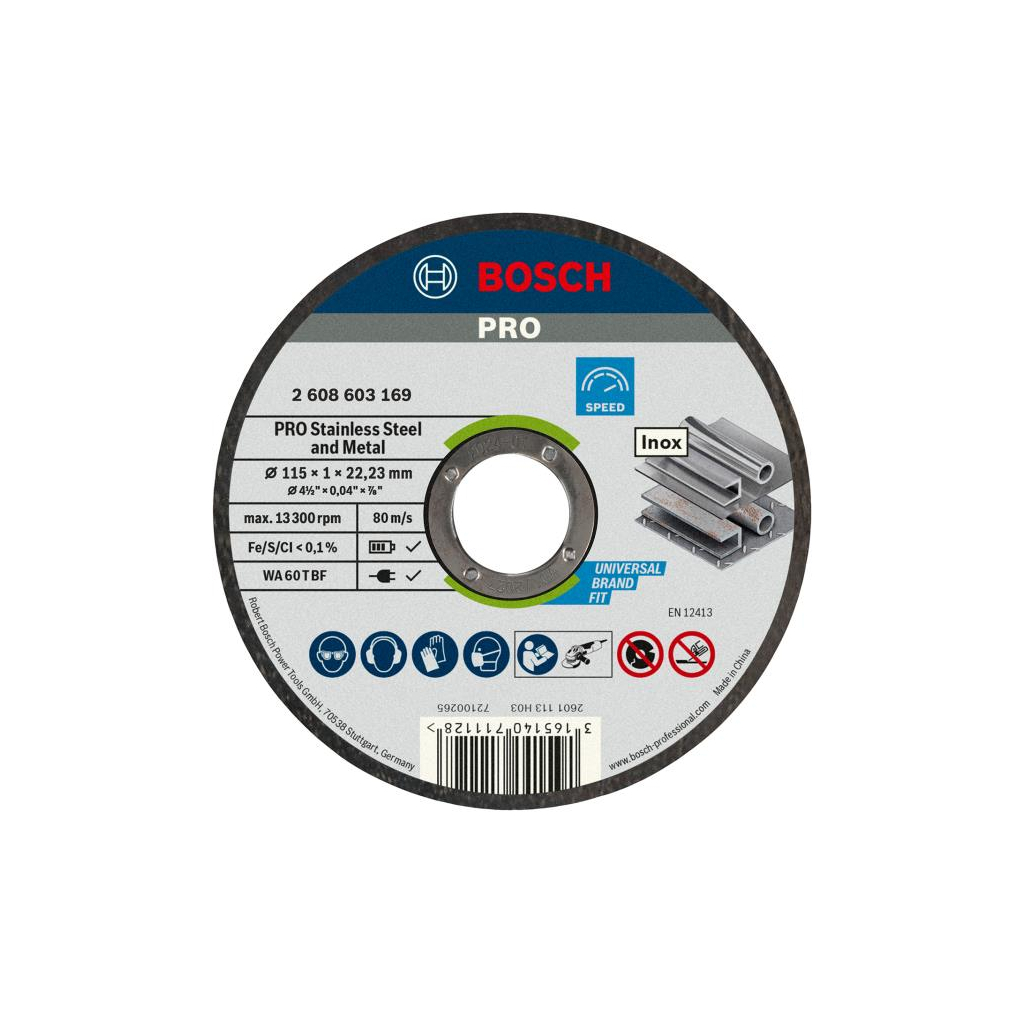 Круг відрізний Bosch Professional, для нержавіючої сталі та металу, 115×1×22.23 mm (2.608.603.169) Круг відрізний Bosch Professional, для нержавіючої сталі та металу, 115×1×22.23 mm (2.608.603.169)