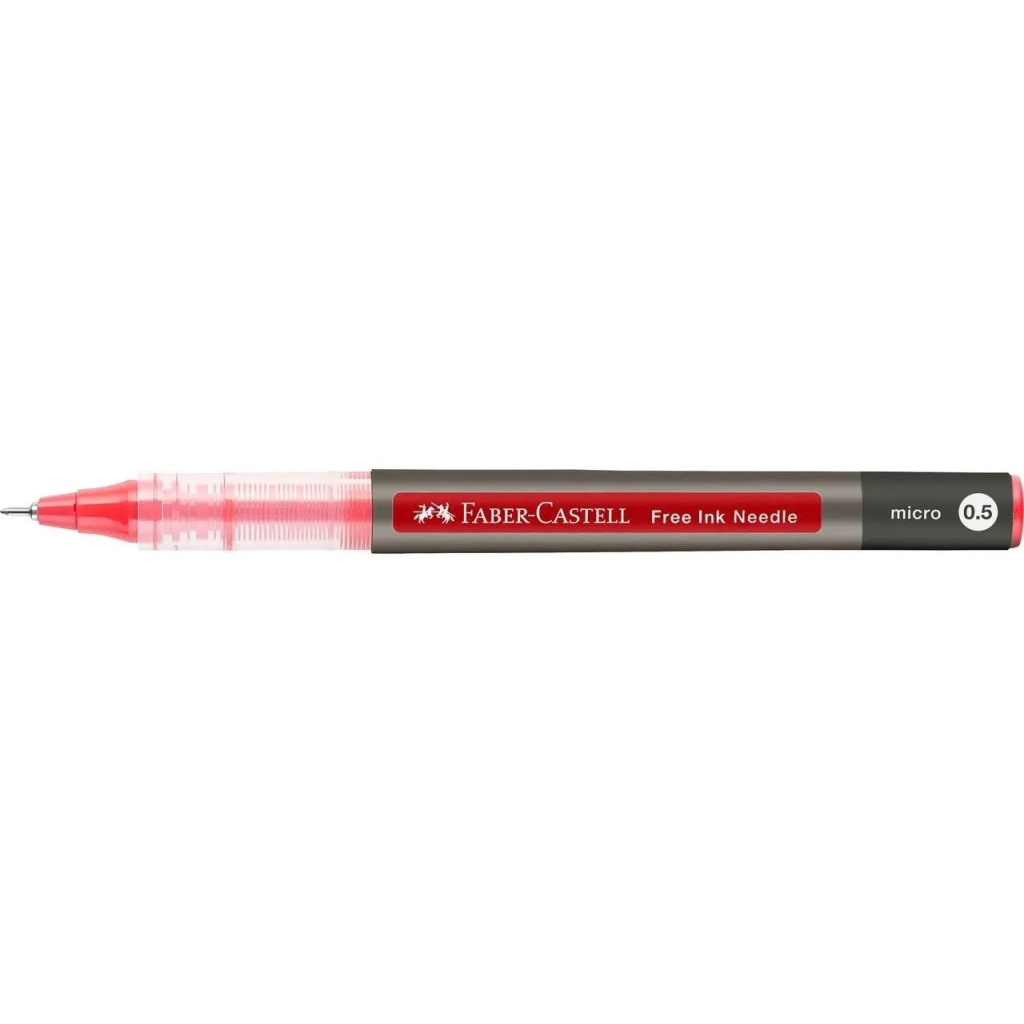 Ролер Faber-Castell Free Ink Needle Micro, колір чорнила червоний, 0,5 мм, одноразова (31406)