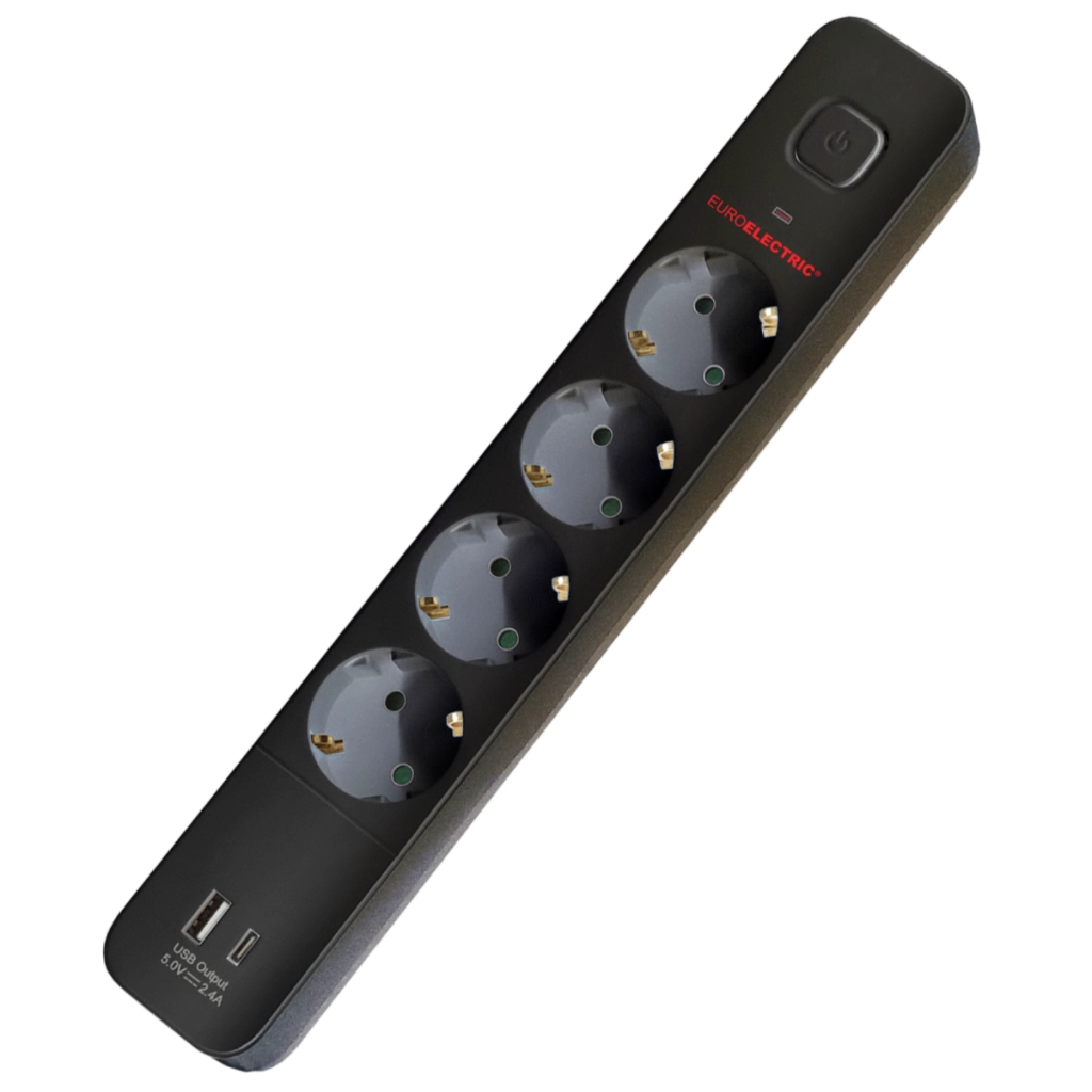 Мережевий фільтр живлення EUROELECTRIC Х4 10А 2м USB, Type-C, Black (EE-104USB/C-2M Black)