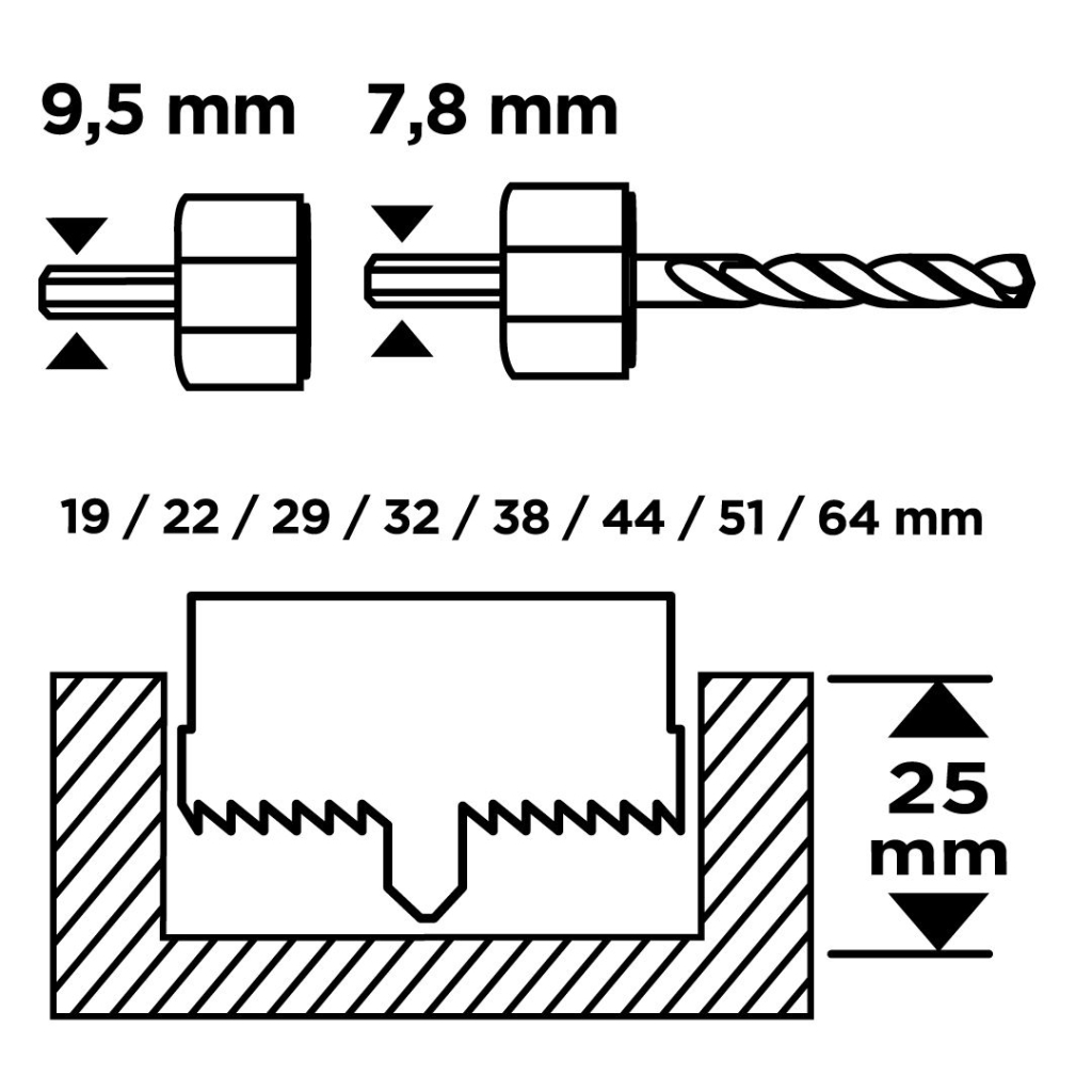 Коронка Graphite по дереву, 19,22,29,32,38,44,51,64мм, 2 адаптери, кейс, 12шт (56T748)