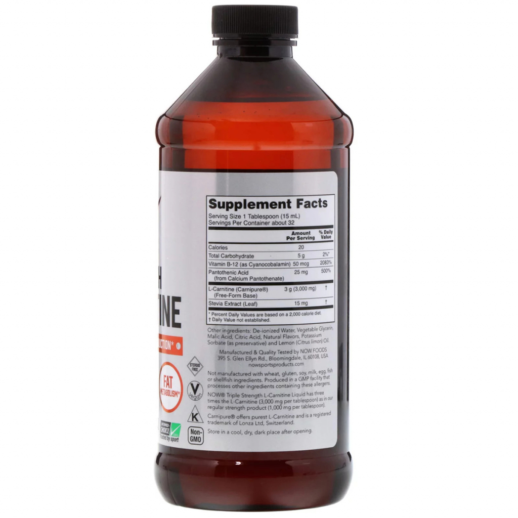 Амінокислота Now Foods L-Карнітин, 3000 мг, Рідкий з цитрусовим смаком, L-Carnitine (NOW-00064)