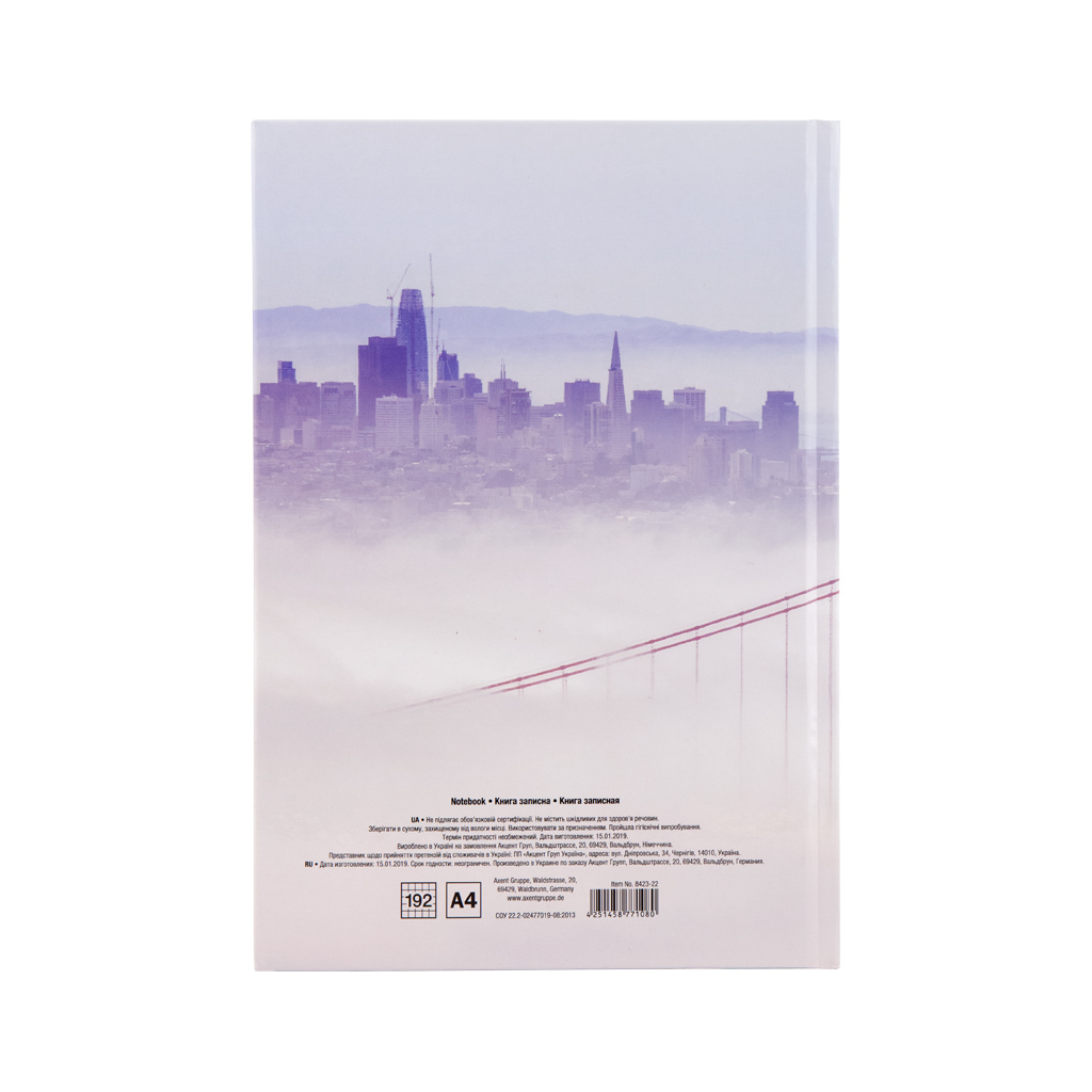 Канцелярська книга Axent San Francisco А4 у твердій обкладинці 192 аркуші клітинка (8423-22-A)