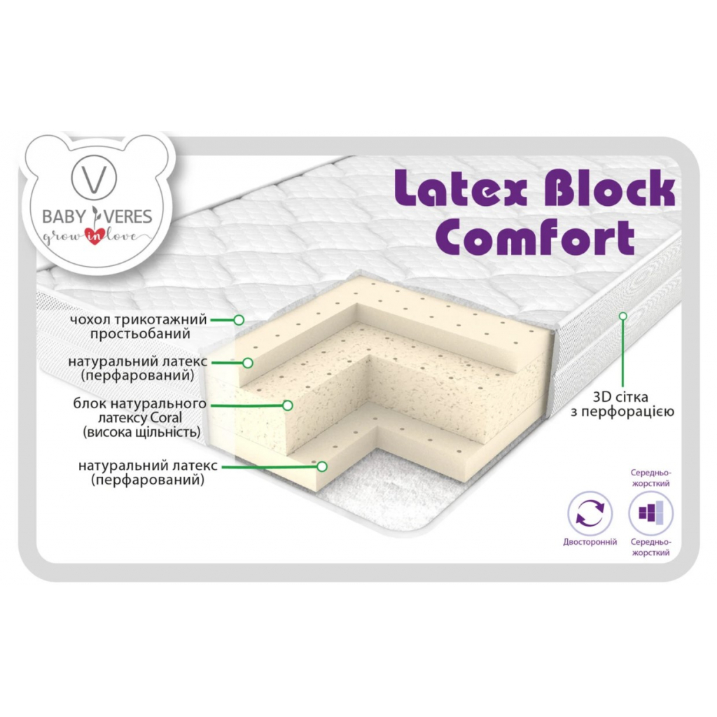 Матрац для дитячого ліжечка Верес Latex Block comfort 10см (50.7.05) Матрац для дитячого ліжечка Верес Latex Block comfort 10см (50.7.05)