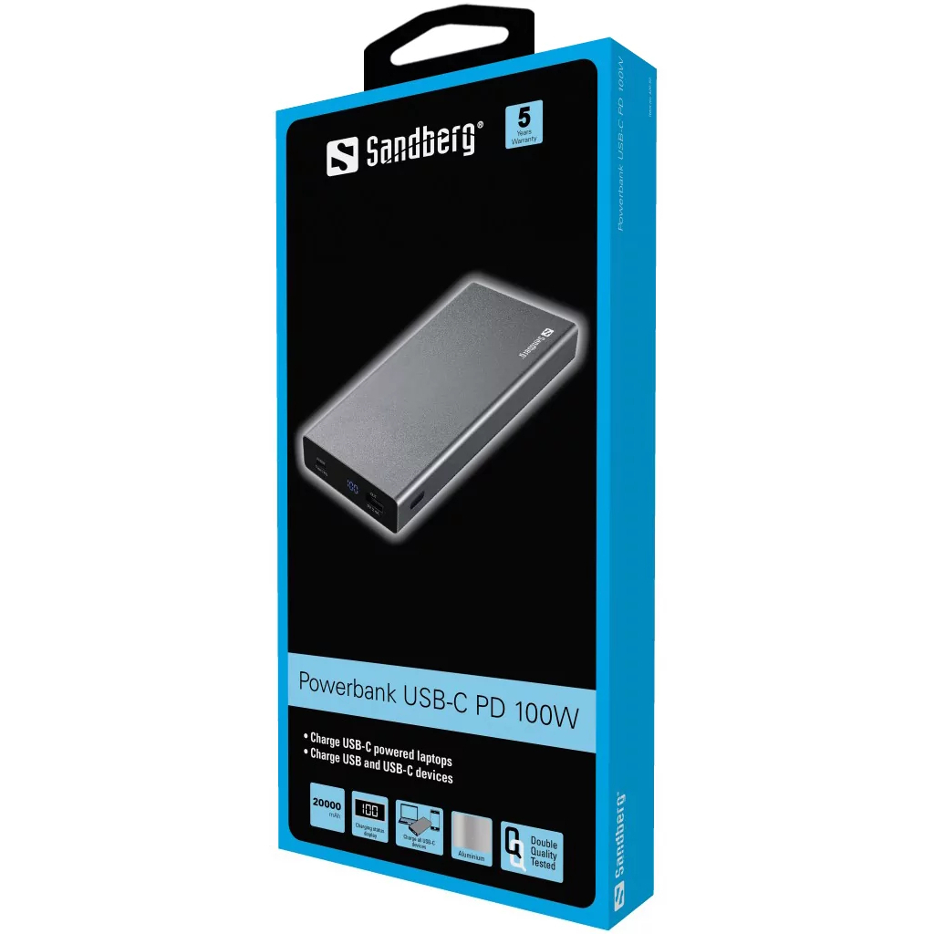 Повербанк Sandberg 20000mAh, PD/88W+12W, USB-C, USB-A output: 5V/2.4A (12W max) (420-52)