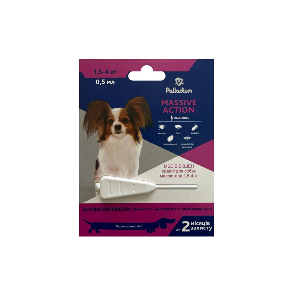 Краплі для тварин Palladium Massive Action для собак вагою 1.5-4 кг 1/0.5 мл (4820150205959)