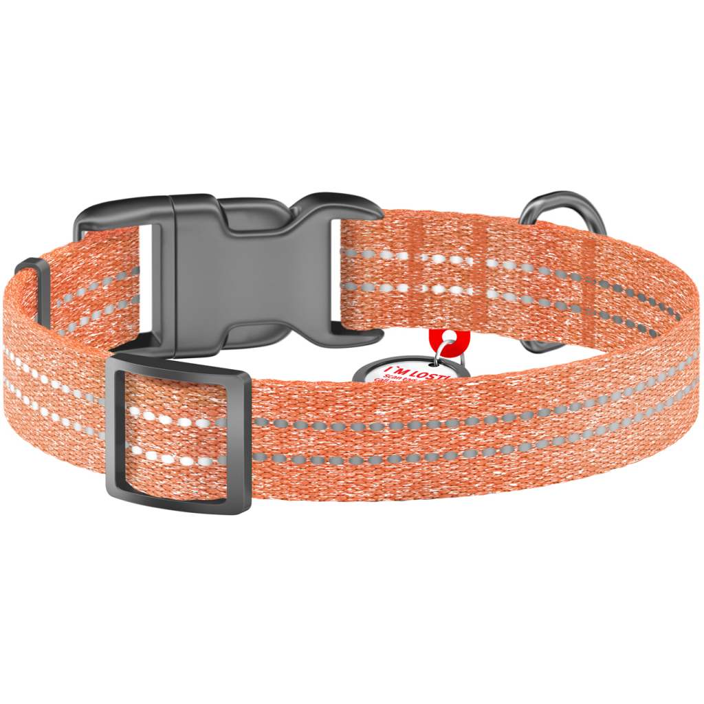 Нашийник для тварин WAUDOG Re-cotton з QR паспортом світловідбивний Ш 25 мм Д 33-49 см помаранчевий (02924)