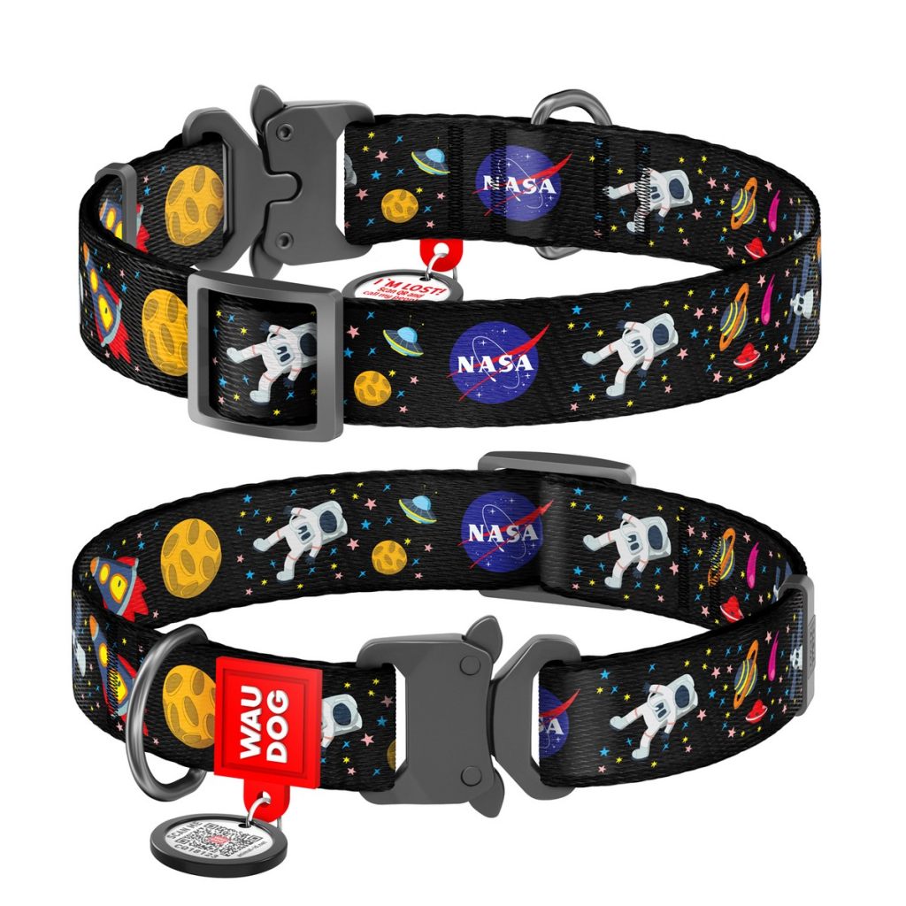 Нашийник для тварин WAUDOG Nylon з QR паспортом NASA металічна пряжка-фастекс M (5120)