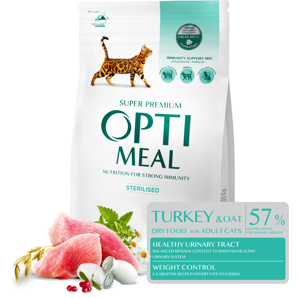 Сухий корм для кішок Optimeal для стерилізованих/кастрованих індичка та овес 700 г (4820215369633)