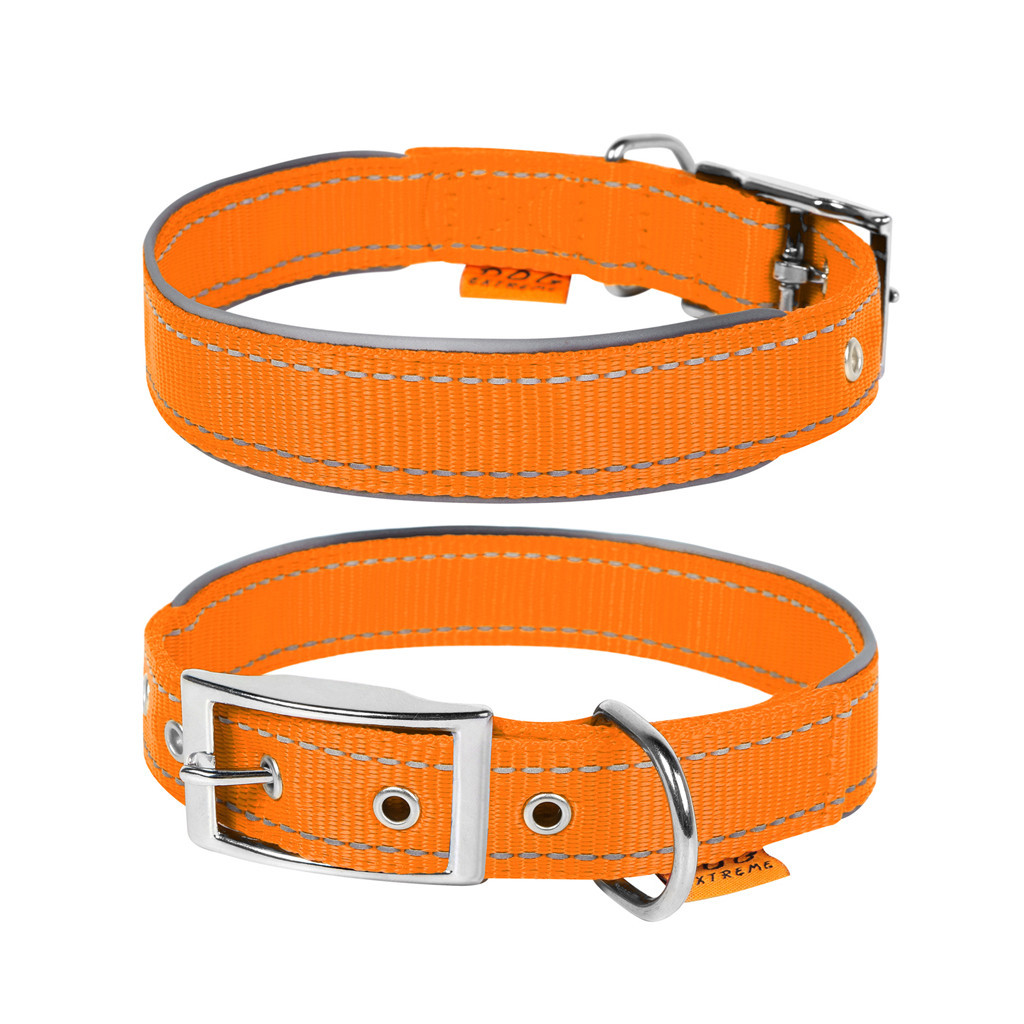Нашийник для тварин Dog Extreme подвійний зі світловідбиваючою вставкою Ш 25 мм Д 38-48 см помаранчевий (67044)