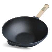 Brizoll cast iron WOK frying pan with a wooden handle 2.2 l 240x70 mm (W24H)
