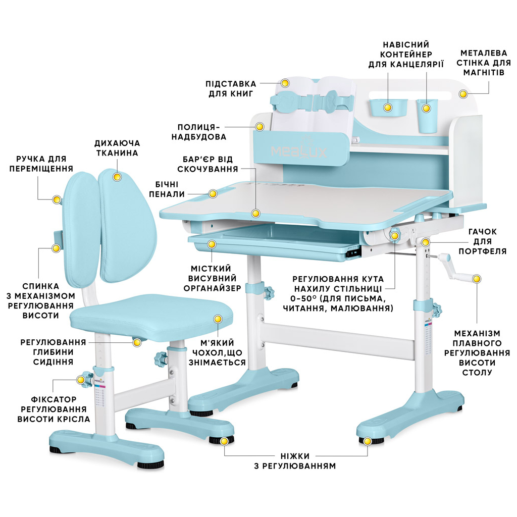 Парта зі стільцем Mealux Wave Blue (+ полиця) (BD-31 BL)