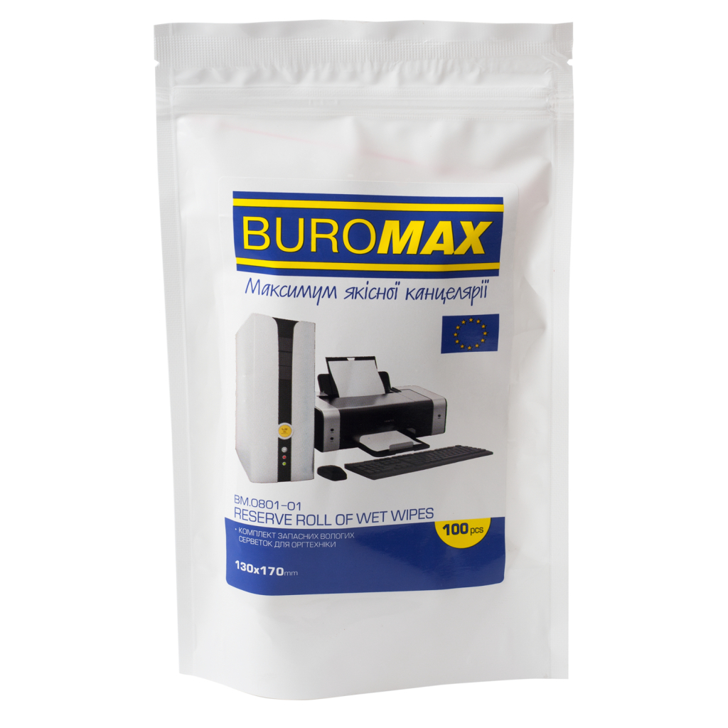 Серветки Buromax Wet wipes for OFFICE Equipment 100pcs, plastic pouch (BM.0801-01) Серветки Buromax Wet wipes for OFFICE Equipment 100pcs, plastic pouch (BM.0801-01)