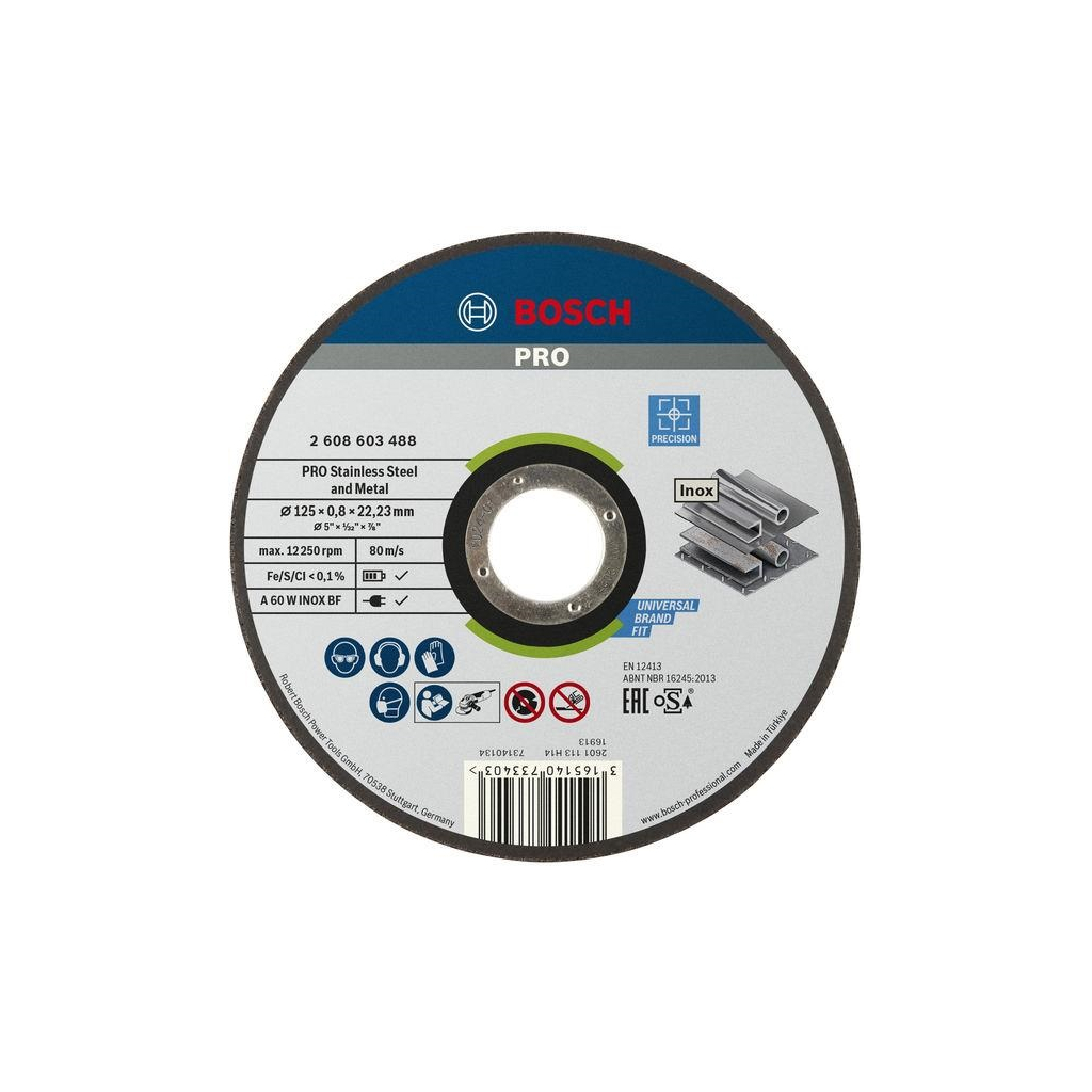Круг відрізний Bosch Professional, для нержавіючої сталі та металу, 125×0.8×22.23 mm (2.608.603.488) Круг відрізний Bosch Professional, для нержавіючої сталі та металу, 125×0.8×22.23 mm (2.608.603.488)