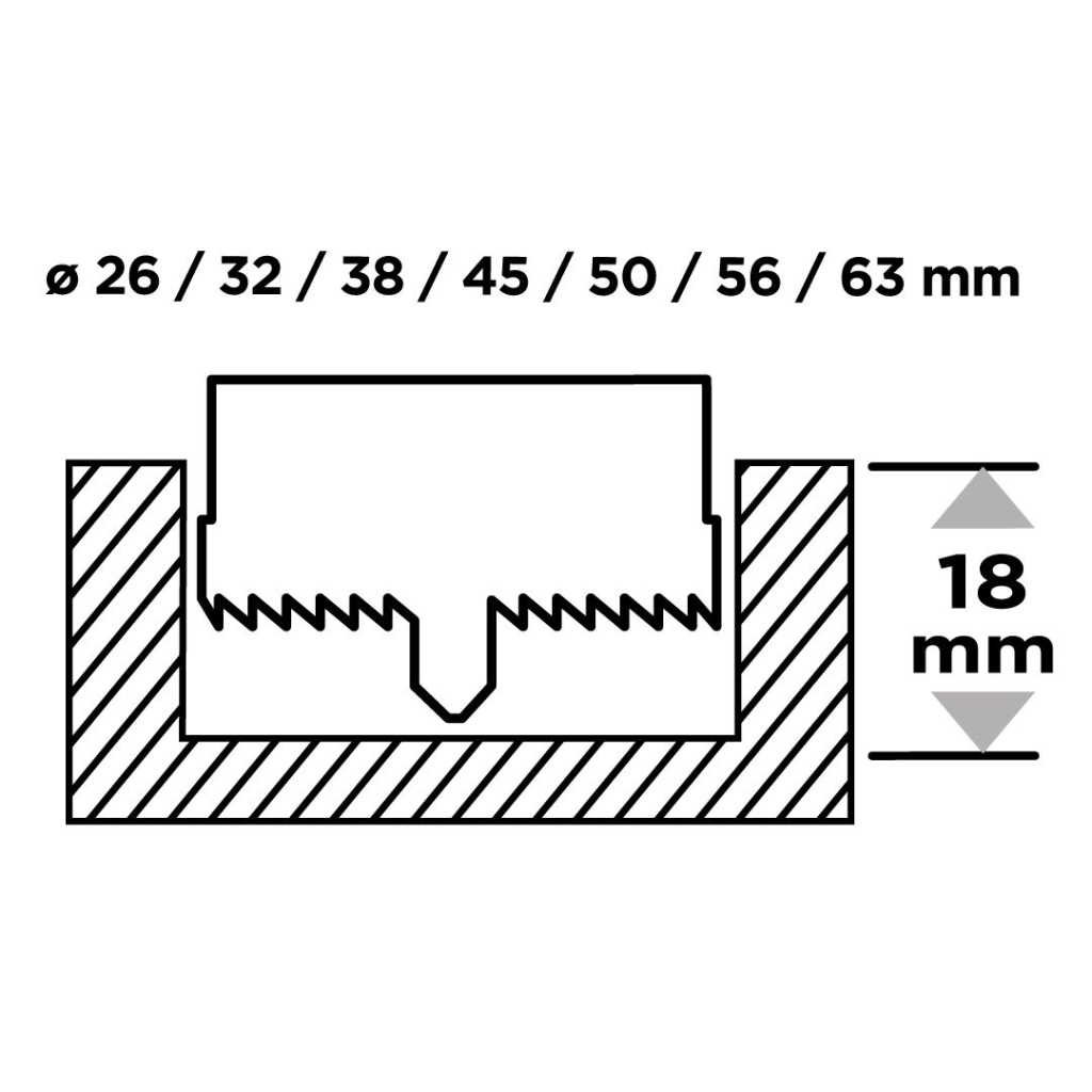 Коронка Graphite по дереву, 26,32,38,45,50,56,63мм, 7шт (56T749)