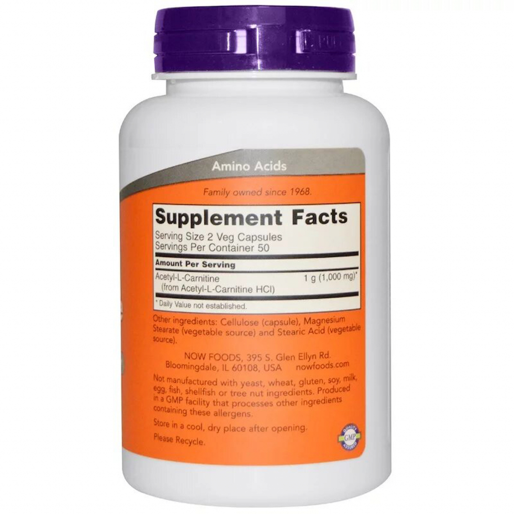 Амінокислота Now Foods Ацетил-L Карнитин, Acetyl-L Carnitine, 500 мг, 100 капсул (NF0076)