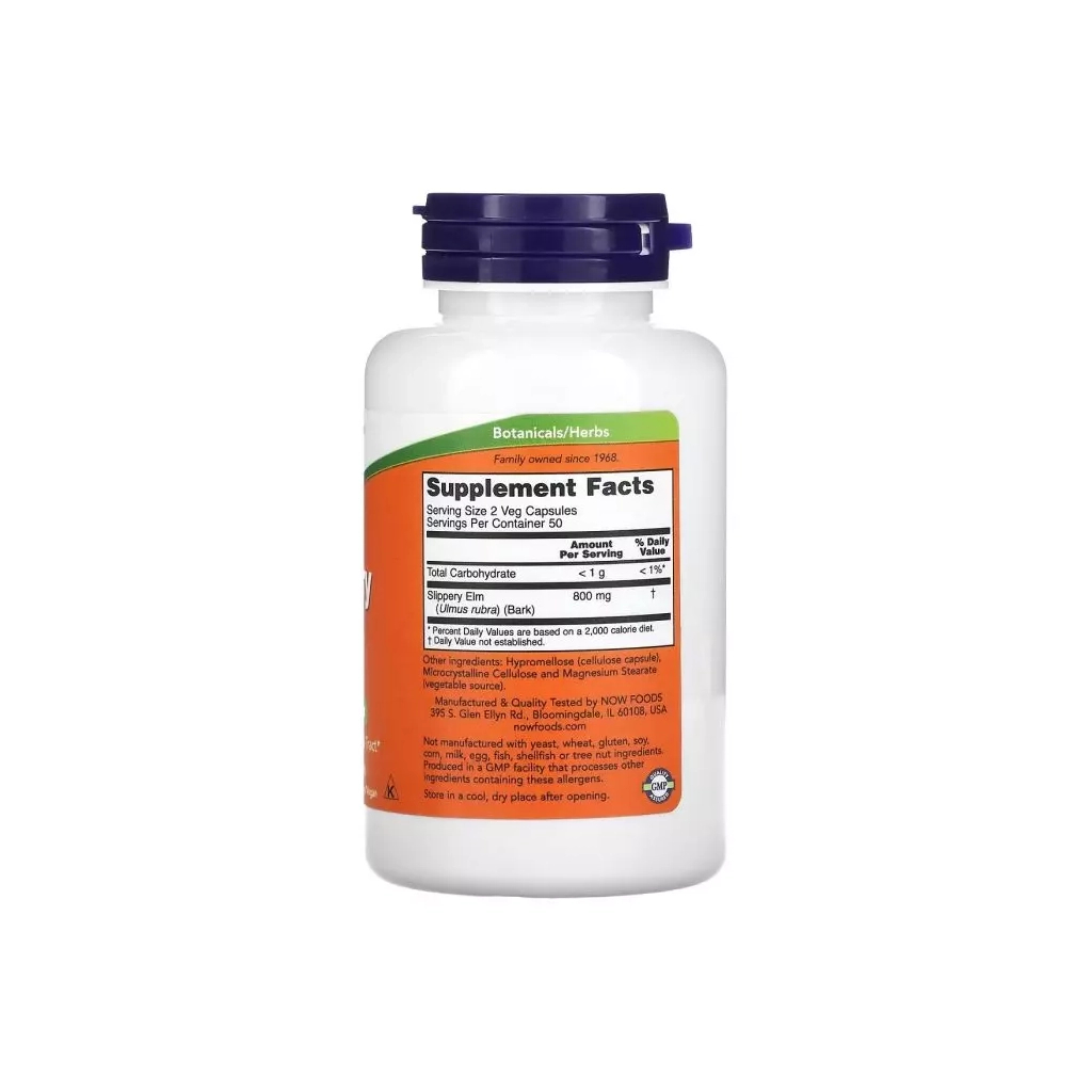 Трави Now Foods Слизький в'яз, 400 мг, Slippery Elm, 100 вегетаріанських капсул (NOW-04750)