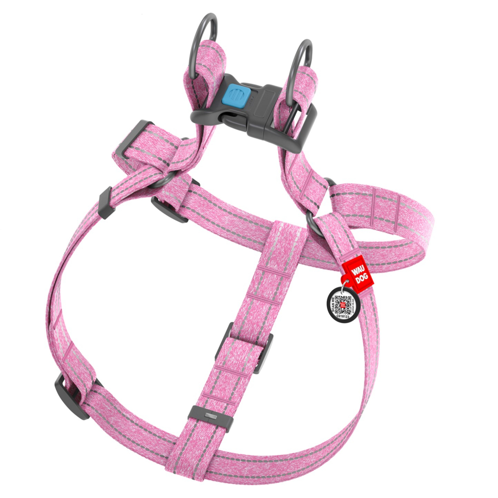 Шлея для собак WAUDOG Re-cotton з QR-паспортом М рожева (03327)