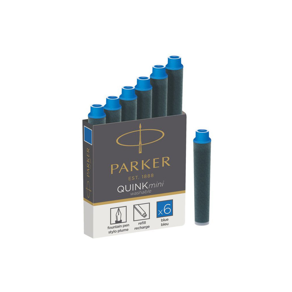 Чорнило для пір'яних ручок Parker Картриджі Quink Mini /6шт синій (11 510BLU) Чорнило для пір'яних ручок Parker Картриджі Quink Mini /6шт синій (11 510BLU)