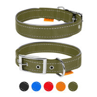 Dog Extreme double collar with reflective insert W 25 mm L 38-48 cm khaki (670431)