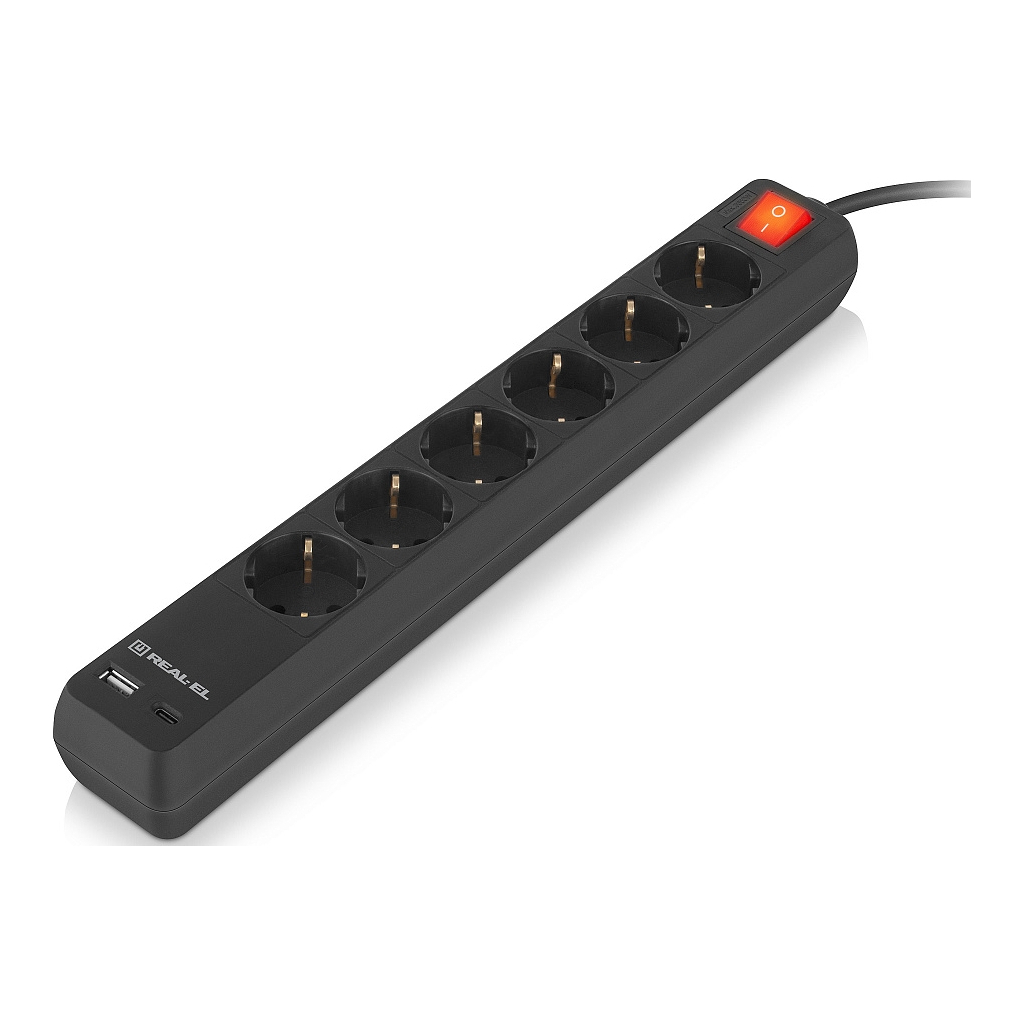 Мережевий подовжувач REAL-EL RS-PROTECT 605 3m, black (EL122300041)