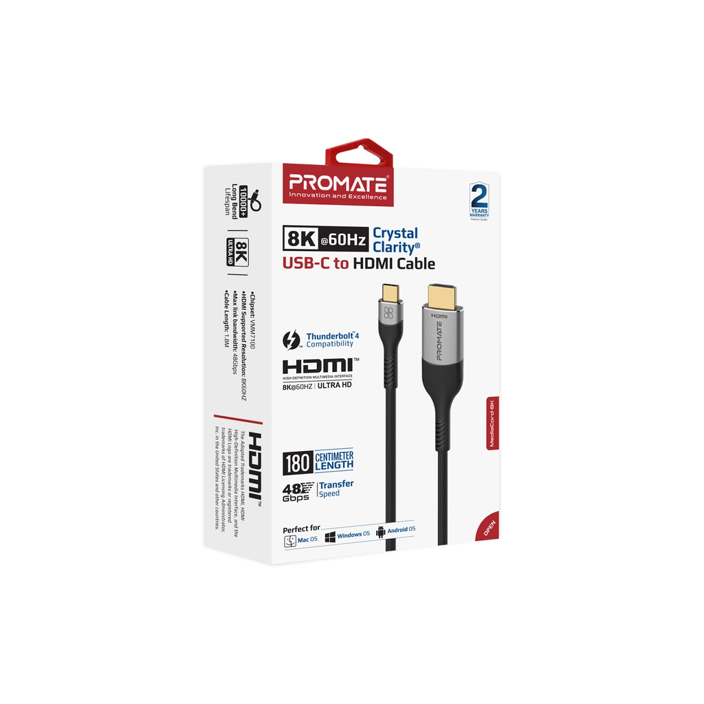 Кабель мультимедійний USB-C to HDMI M 1.8m grey Promate (mediacord-8k.grey)
