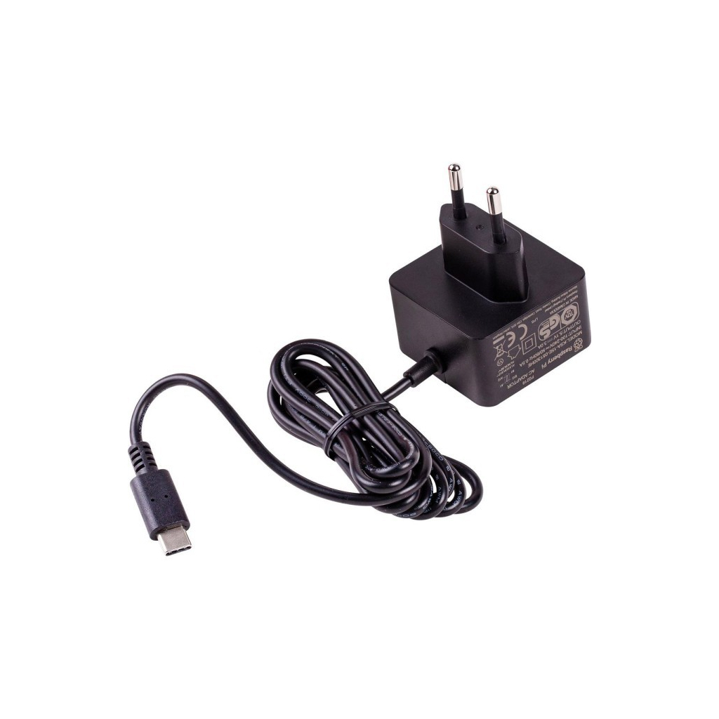 Блок живлення для Мікро ПК Raspberry Pi для Raspberry Pi 4 5В/3А USB-C чорний (SC0754)