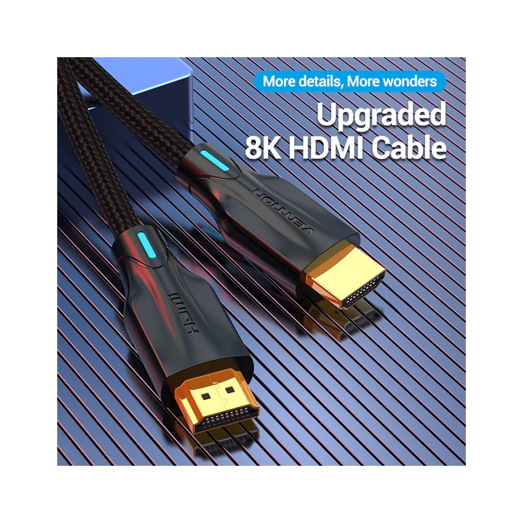 Кабель мультимедійний HDMI M to HDMI M 1.5m 8K60Hz cotton braided black Vention (AAUBG) Кабель мультимедійний HDMI M to HDMI M 1.5m 8K60Hz cotton braided black Vention (AAUBG)