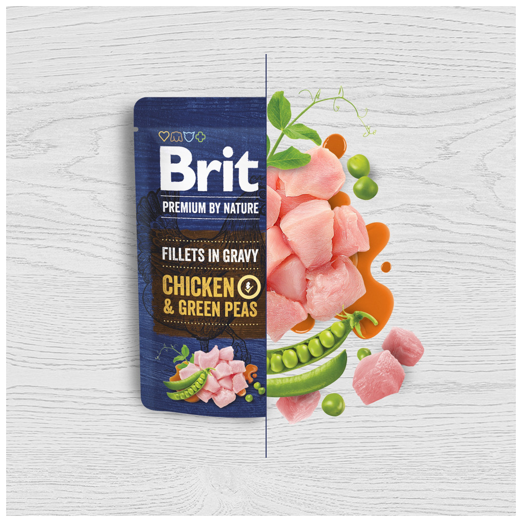 Вологий корм для собак Brit Premium Fillets in Gravy Chicken & Green Peas для малих порід 85 г (8595602572434)