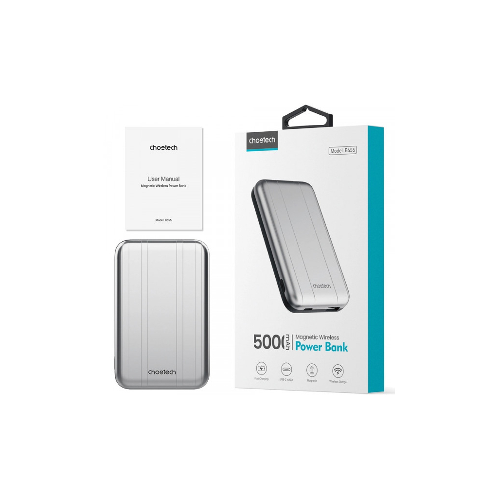 Повербанк Choetech Magnetic Wireless 5000mAh 10W, USB-A,USB-C In/Out (B655 / 6932112104779)