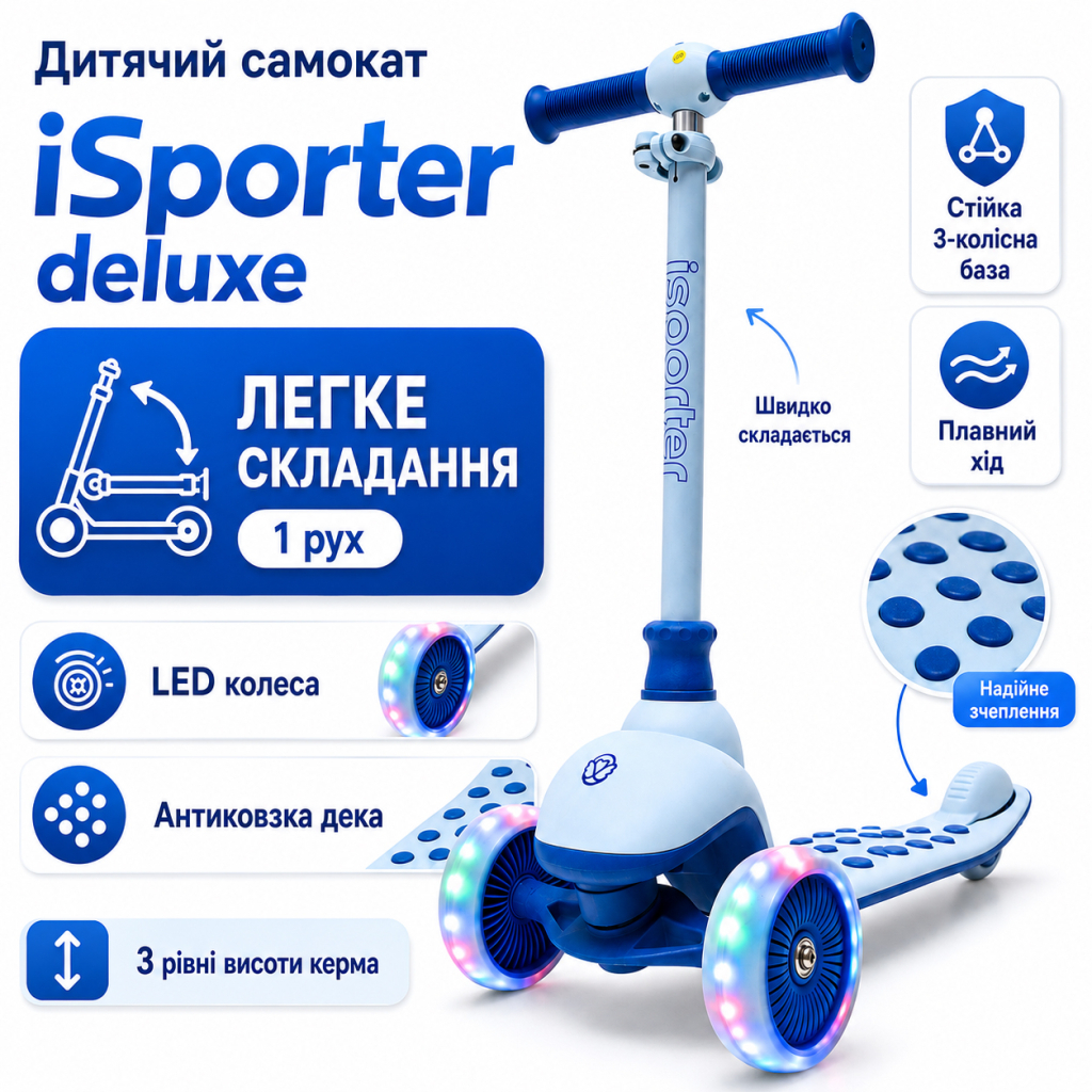 Самокат iSporter Deluxe LED синій (M5_Blue) Самокат iSporter Deluxe LED синій (M5_Blue)