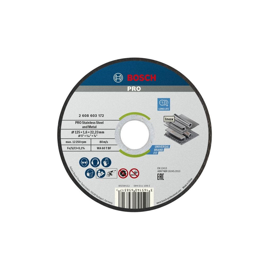 Круг відрізний Bosch Professional, для нержавіючої сталі та металу, 125×1.6×22.23 mm (2.608.603.172) Круг відрізний Bosch Professional, для нержавіючої сталі та металу, 125×1.6×22.23 mm (2.608.603.172)