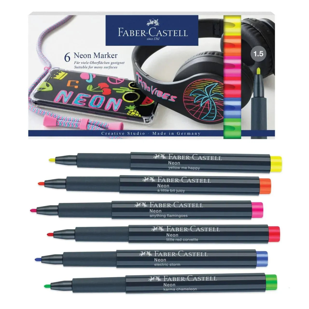 Набір маркерів Faber-Castell тонких неонових для декорування Neon Marker, M (1,5 мм) 6 кольорів (32026)