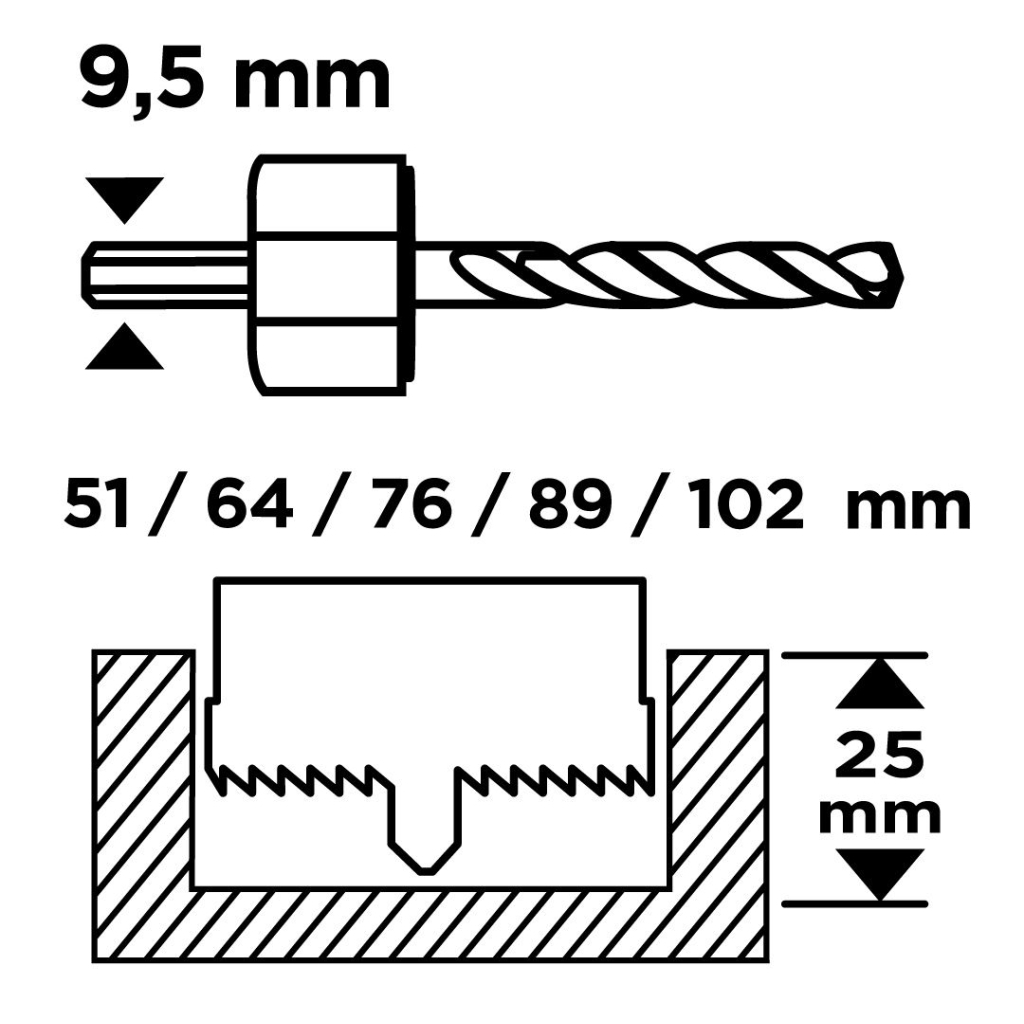 Коронка Graphite по дереву, 51,64,76,89,102мм, адаптер, кейс, 8шт (56T747)