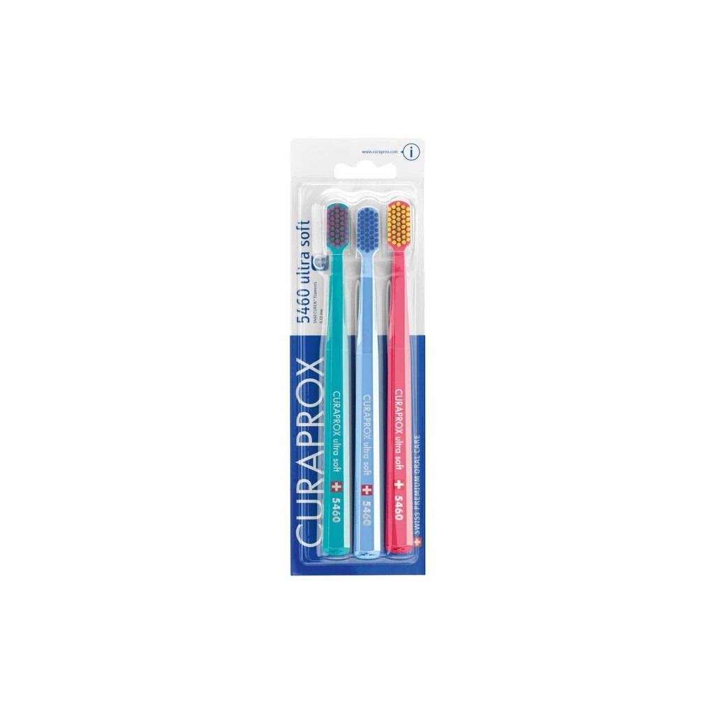 Зубна щітка Curaprox CS 5460 Ultra Soft Ультрам'яка Бірюзова + Блакитна + Рожева 3 шт. (CS 5460/3-02)