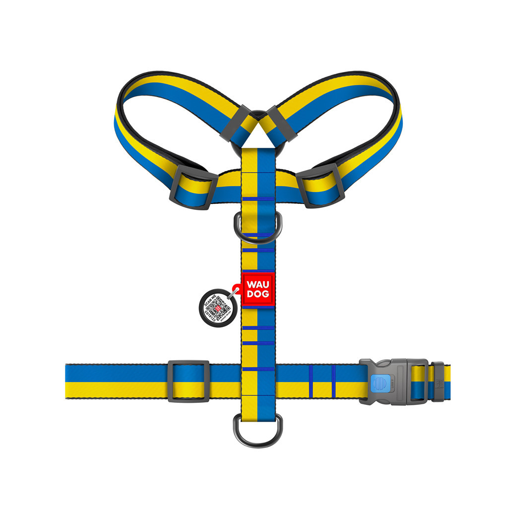 Шлея для собак WAUDOG Nylon анатомічна H-подібна з QR-паспортом "Colors of freedom" пластиковий фастекс XL (323-4020)